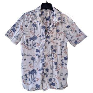 Men's Large O'Neill Surf California Cotton Short Sleeve Button-up Island Print
